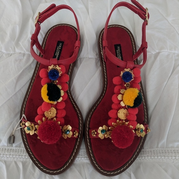 SOLD! Dolce & Gabbana Pom Pom Sandals - Picture 3 of 4